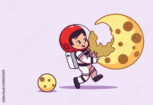 Astronaut with a moon-shaped cookie