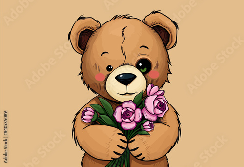 Bear with Pink Flowers