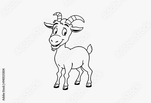 Cartoon Goat with Horns and Smile
