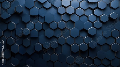 Abstract 3D Hexagonal Pattern in Dark Blue Tones with Depth and Shadows 