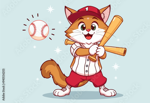 Cheerful Cat Baseball Player