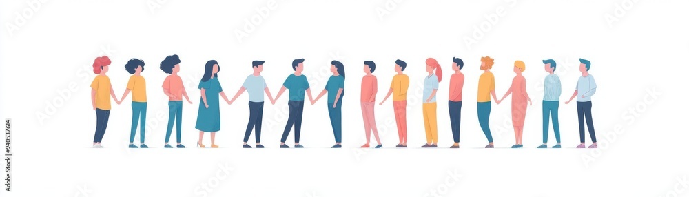 Fototapeta premium Social growth flat design, side view, building relationships theme, cartoon drawing, colored pastel