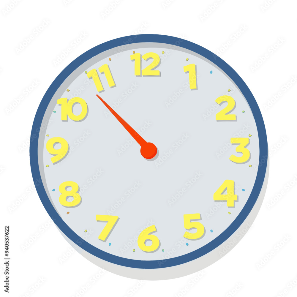 Colorful Clock with Red Hour Hand and Yellow Numbers Colorful Clock with Red Hour Hand and Yellow Numbers