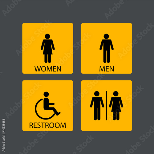 Lavatory, toilet, rest room women, men sign icon and symbol vector. Sign for male female and disable people.