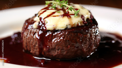 Juicy Beef Steak with Blue Cheese and Red Wine Sauce