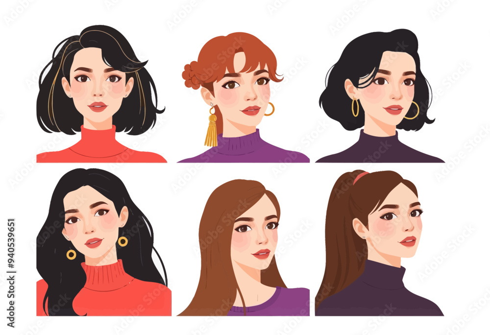 Fashionable Female Portraits: Five Stylish Women in Vibrant Outfits Fashionable Female Portraits: Five Stylish Women in Vibrant Outfits