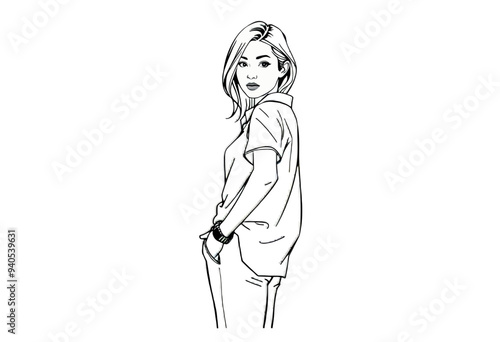 Fashionable Female Figure in Casual Attire