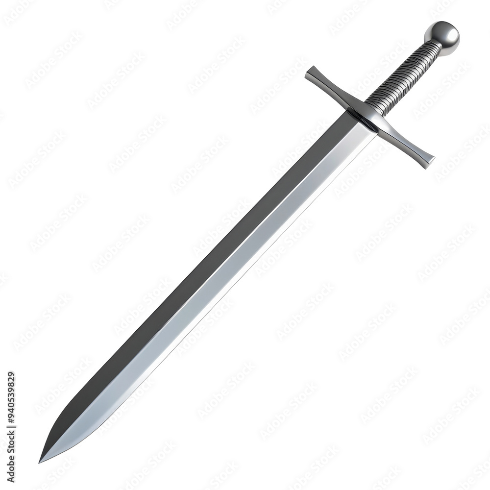A shiny silver sword with a detailed hilt, perfect for historical themes, fantasy illustrations, or weapon displays. Isolated on transparent background. A shiny silver sword with a detailed hilt, perfect for historical themes, fantasy illustrations, or weapon displays. Isolated on transparent background.