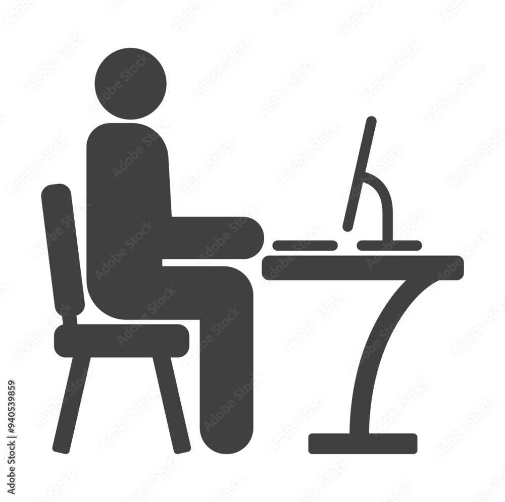 man sitting at table and working for computer sign man sitting at table and working for computer sign