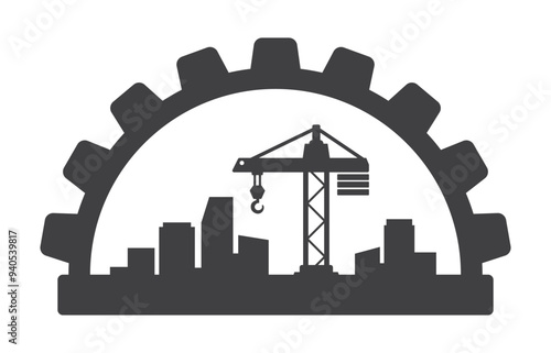 crane hook with city inside gear frame