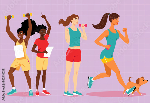 Fitness Friends: A Group of Diverse Women Exercising Together