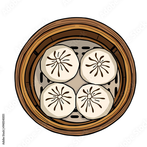 Four Freshly Baked Buns in a Wooden Basket