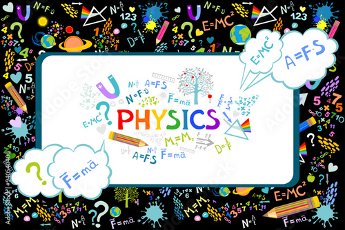 E-learning, online education, digital learning. Stay at home and learn  physics. Physics school subject online service or platform. Online test. Personalised learning. Homeschooling. vector