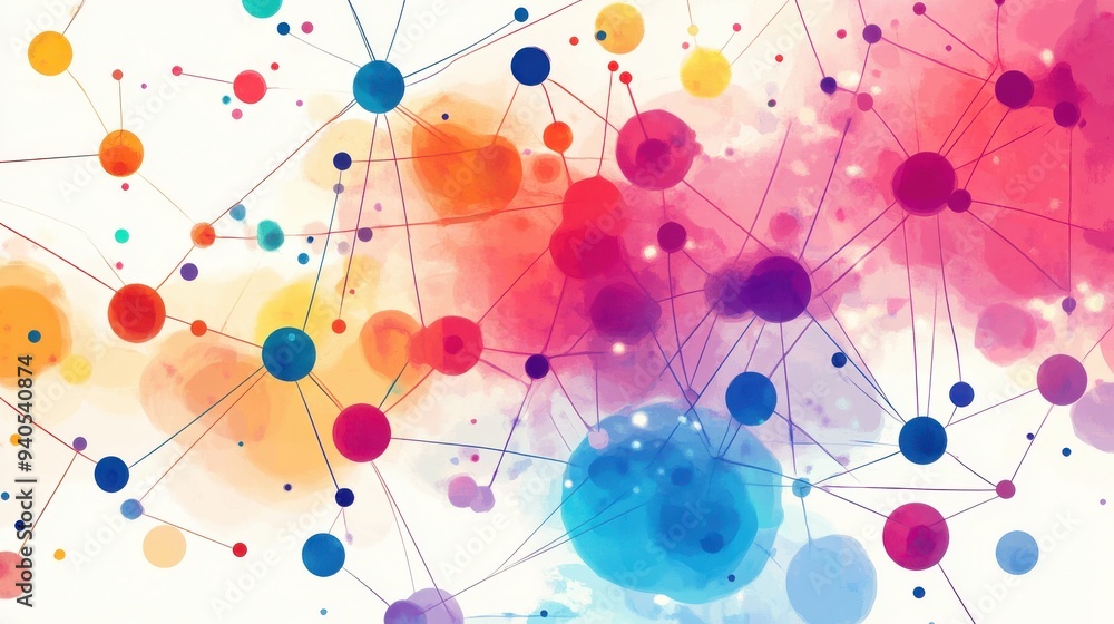 Growth of networks flat design, front view, expanding connections theme, water color, vivid Growth of networks flat design, front view, expanding connections theme, water color, vivid