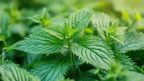 Close-Up of Fresh Green Nettles with Detailed Leaves in a Natural Setting 