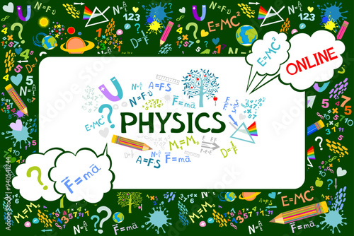 E-learning, online education, digital learning. Stay at home and learn  physics. Physics school subject online service or platform. Online test. Personalised learning. Homeschooling. vector