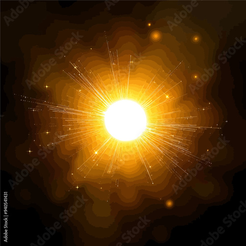 Glowing Sunburst with Sparkling Trails