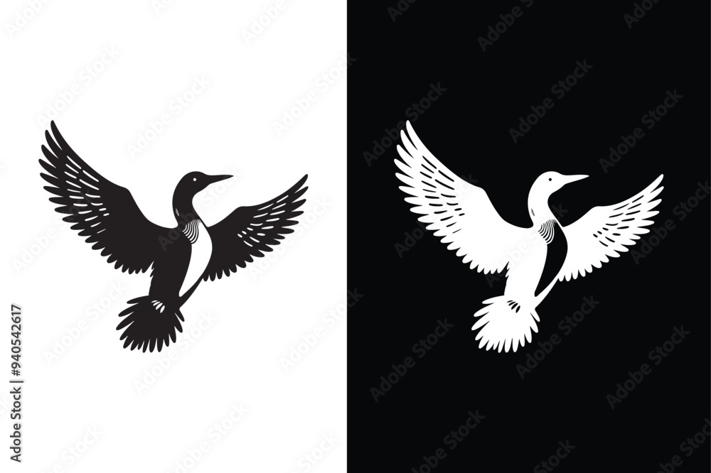 Fototapeta premium Loon Icon silhouette Flat Graphic Design. Simple loon icon design template vector black white background.