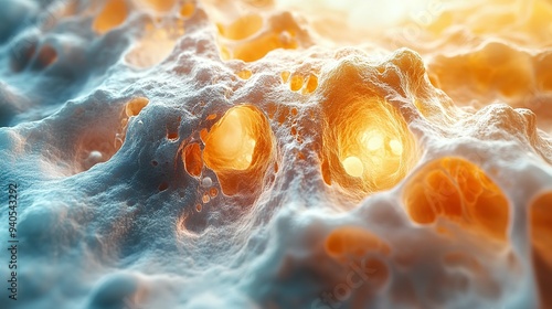 Close-up of a Sponge-like Surface with Orange Glow