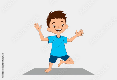 Joyful Child Jumping on Yoga Mat