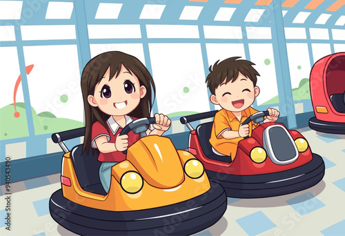 Joyful Children's Ride in Amusement Park