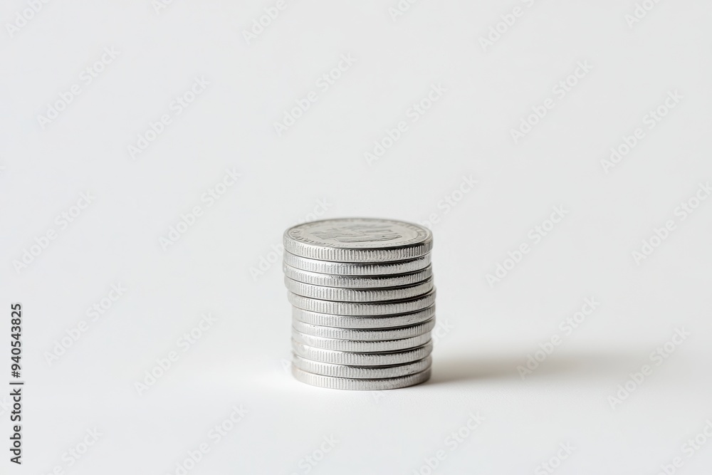 Stack of Silver Coins Isolated on White Background Showcasing Minimalist and Financial Concepts Stack of Silver Coins Isolated on White Background Showcasing Minimalist and Financial Concepts