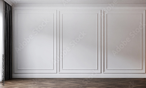 Modern empty living room interior with white pattern wall background. 3d render.