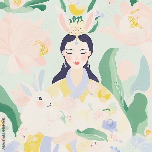 Moon goddess Chang’e with Jade Rabbit.