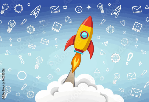Rocket Launch: A Collection of Symbols and Icons Representing Space Exploration and Innovation
