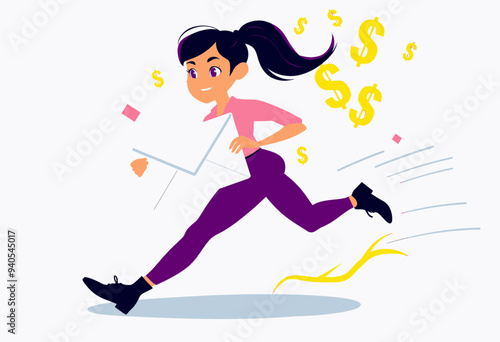 Running Woman with Money Symbols