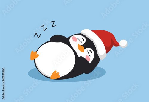 Sleeping Penguin in Santa Hat