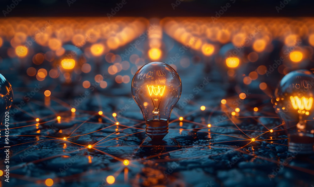 A network of light bulbs connected to each other, forming an abstract representation of innovation and technology. A network of light bulbs connected to each other, forming an abstract representation of innovation and technology.
