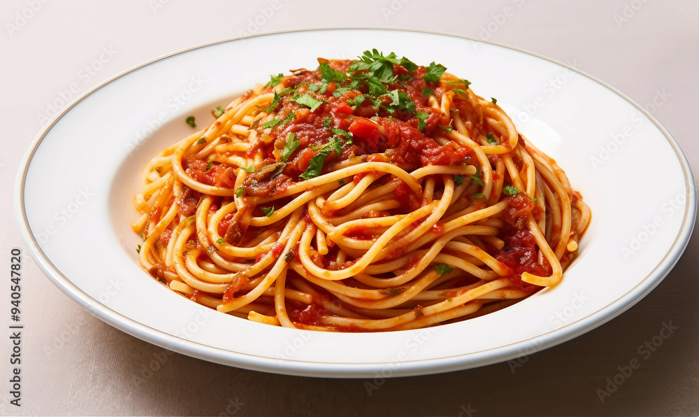 Delicious plate of spaghetti with parsley Delicious plate of spaghetti with parsley