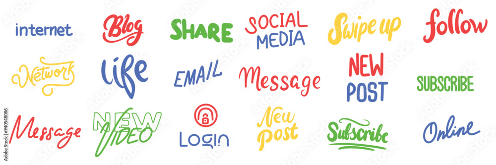 Collection of phrases about social media. Hand drawn vector art. Collection of phrases about social media. Hand drawn vector art.
