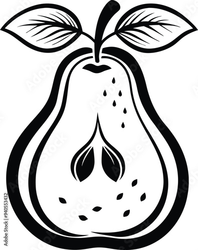 Pear fruit silhouette illustration black and white