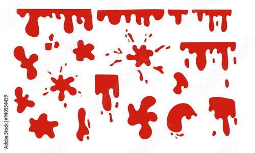 Blood Splatter and drop Vector Illustration Perfect for Halloween, crime scene designs. blood splatter Ideal for horror and mystery, bloodstain and droplets, splashes drips stains pattern