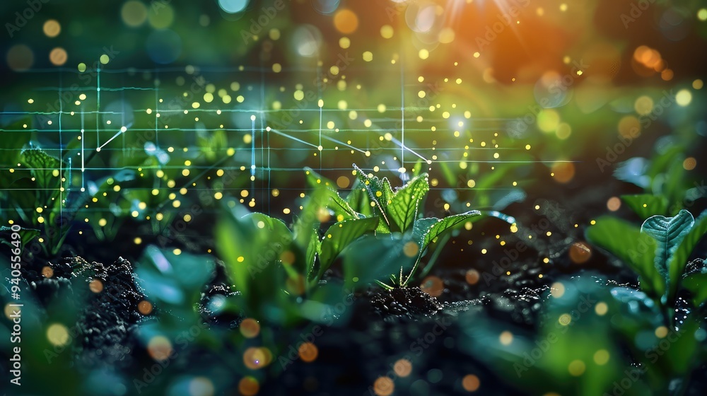 Dynamic visualization of big data concepts, featuring vibrant graphics representing data flow in agriculture technology innovation. Generative AI. Dynamic visualization of big data concepts, featuring vibrant graphics representing data flow in agriculture technology innovation. Generative AI.