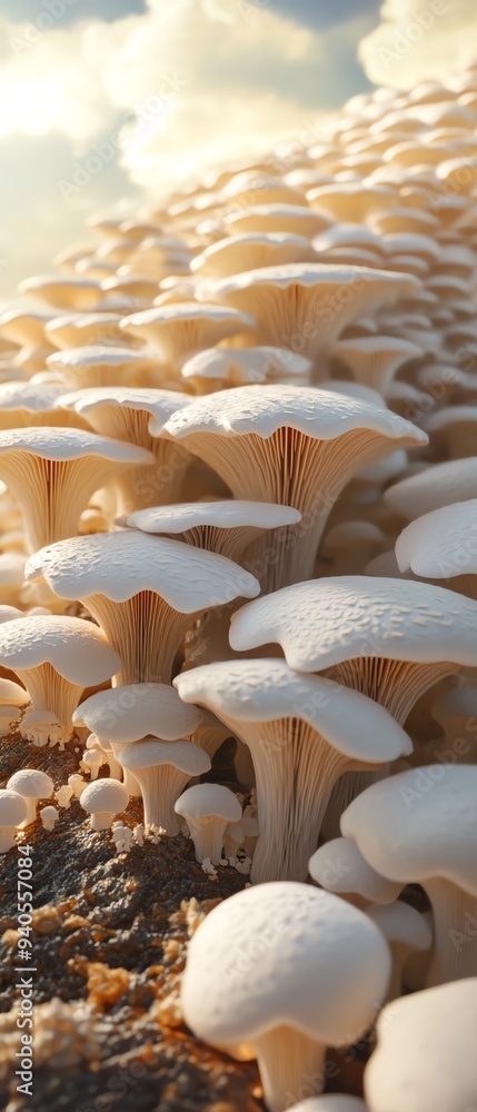 Obraz premium A close-up of a plentiful group of mushrooms growing abundantly on tree bark, showcasing natural beauty and intricate textures.