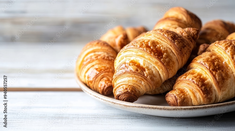 Croissants, side view, closeup. Croissants, side view, closeup.
