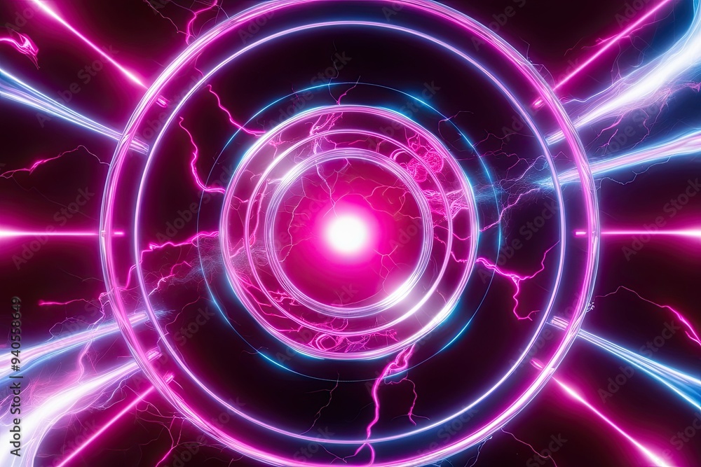 Luminous Fuchsia Plasma Hologram with Dynamic Electric Rings and Vibrant Light Effects Luminous Fuchsia Plasma Hologram with Dynamic Electric Rings and Vibrant Light Effects