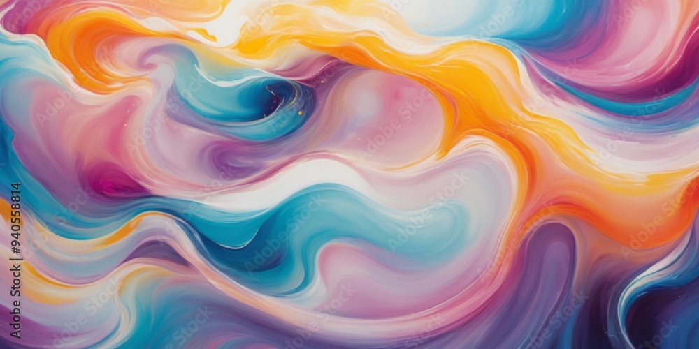 Fluid and colorful abstract painting with wave-like patterns cre Fluid and colorful abstract painting with wave-like patterns cre