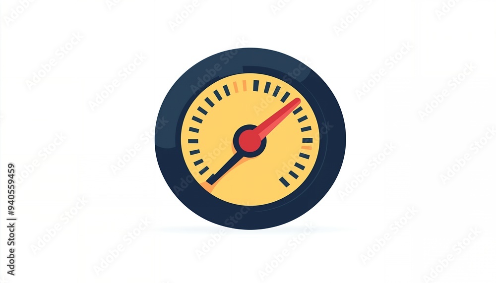 A gauge with a yellow face and a needle indicating a measurement. A gauge with a yellow face and a needle indicating a measurement.