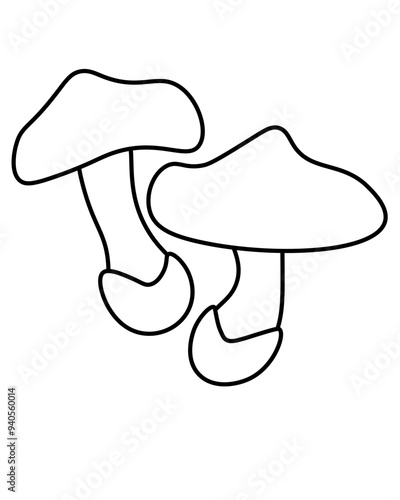 Honey mushroom popular edible mushroom outline, element growing in forest for coloring page