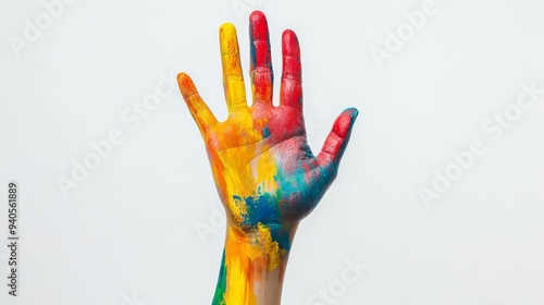 Colorful hand on pristine white