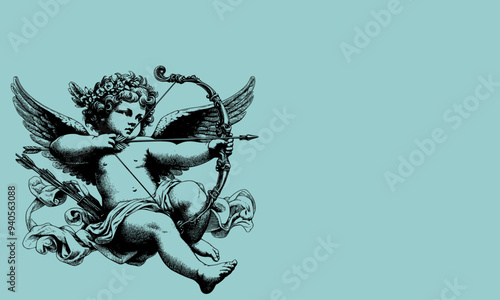 angel with wings, Angel of love, Cherub with wings isolated on white, vector art, ready for card or invitation, save the date party. valentine's day, editable stroke.