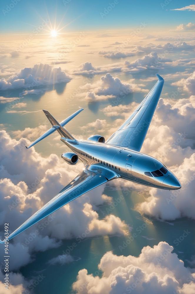 futuristic chrome plane flaying in the sky futuristic chrome plane flaying in the sky