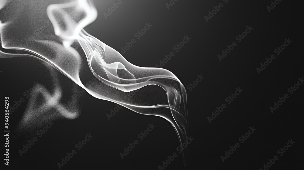 A delicate swirl of white smoke against a dark background, creating an ethereal atmosphere. A delicate swirl of white smoke against a dark background, creating an ethereal atmosphere.