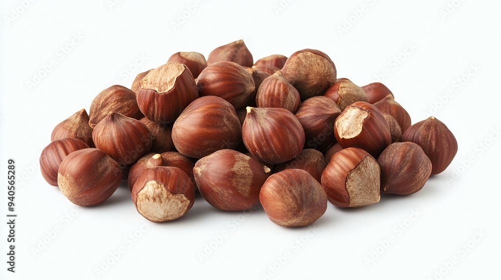 A pile of hazelnuts showcasing their smooth, reddish-brown shells. A pile of hazelnuts showcasing their smooth, reddish-brown shells.