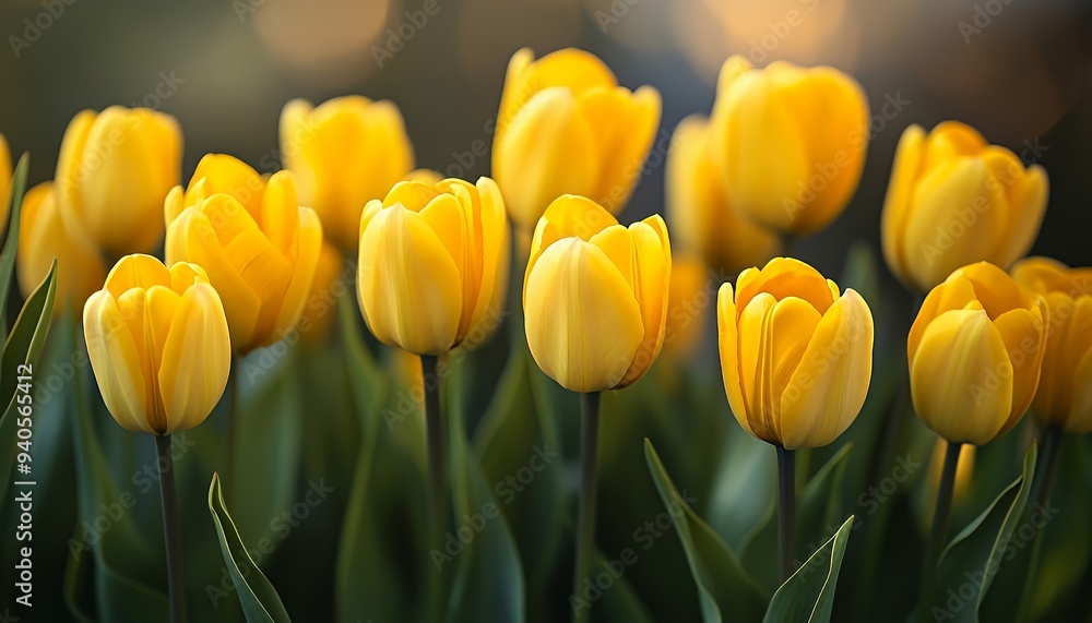 A vibrant display of yellow tulips in a garden setting, symbolizing beauty and renewal. A vibrant display of yellow tulips in a garden setting, symbolizing beauty and renewal.