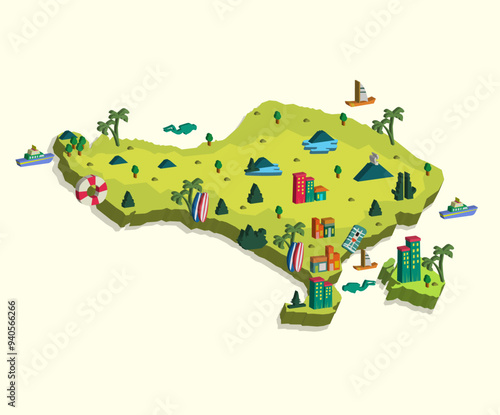 Bali Island isometric infographic travel map design